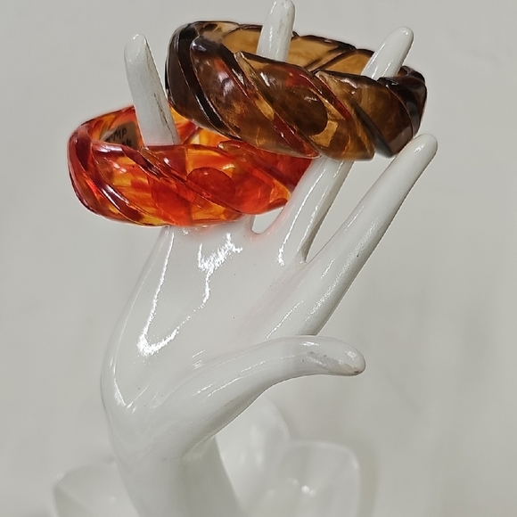 Vtg Braid Design Resin Bangle Set - Orange & Brown *FLAWED* Read Description - Picture 1 of 3